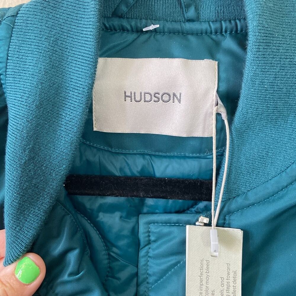 New Teal Green Blue Hudson Jeans Bomber Jacket Medium Fall Casual Oversized - Picture 4 of 10